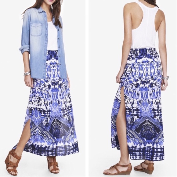 NWOT Express Printed Chiffon Maxi Skirt - Sz S - Picture 2 of 6